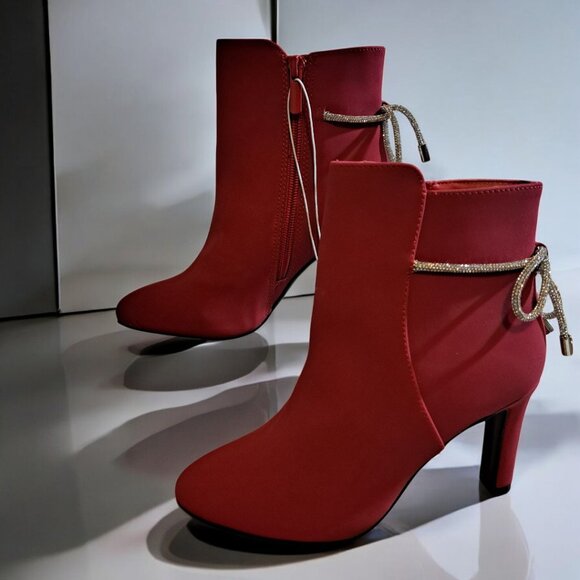 IMPO Tory Crystal Bow Ankle Bootie Red 5 ½ M NWOT. - Picture 1 of 12